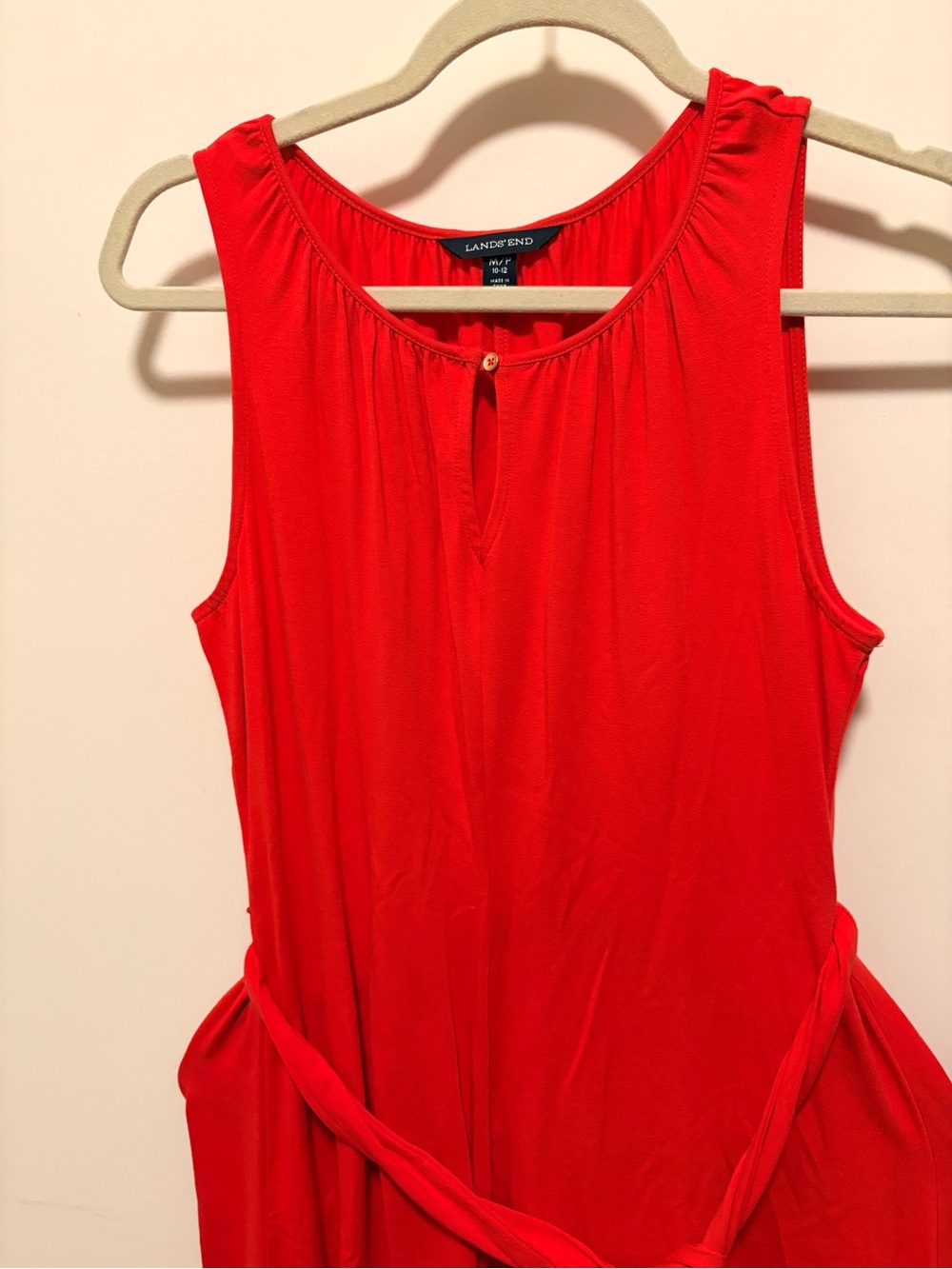 Lands' End Red Sleeveless Tie-Waist Midi Dress